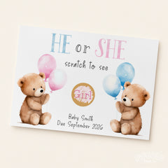 It’s A Girl Gender Reveal Scratch Card (Personalised) - Teddy Bears