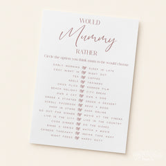 Would Mummy Rather Baby Shower Game (Personalised) - Simple Dusty Pink