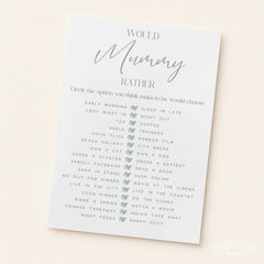 Would Mummy Rather Baby Shower Game (Personalised) - Simple Olive Green
