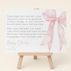 Baby Shower Guest Book Sign (Personalised) - Pink Bow