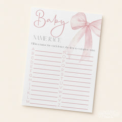 Baby Name Race Baby Shower Game - Pink Bow