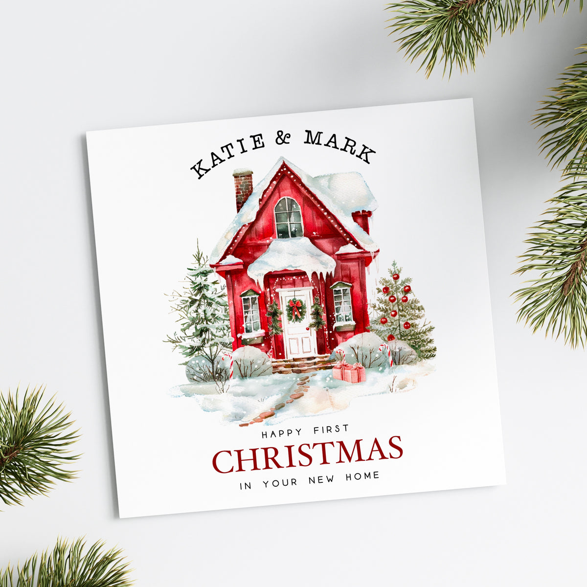 New Home Red Christmas Card (Personalised)