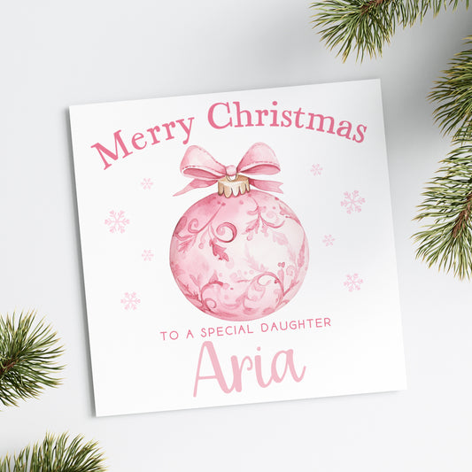 Pink Bauble Christmas Card (Personalised)