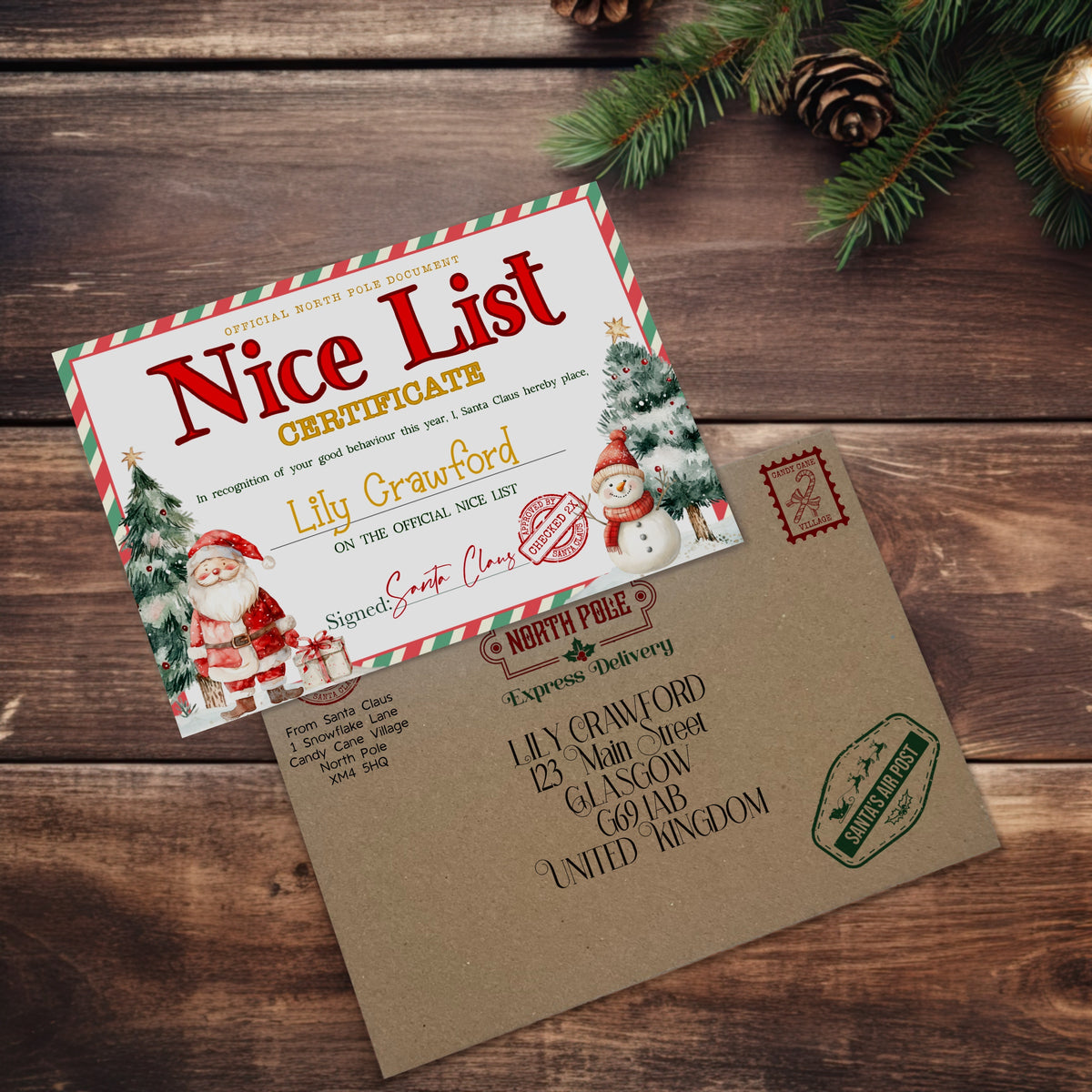 Jolly Santa’s Nice List Certificate & Envelope (Personalised)