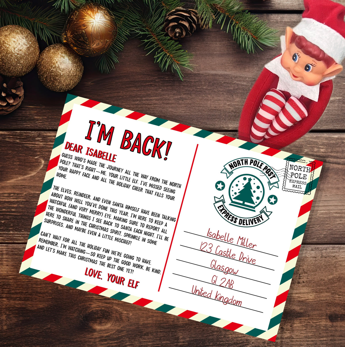 Elf Arrival Postcard, I’m Back (Personalised)