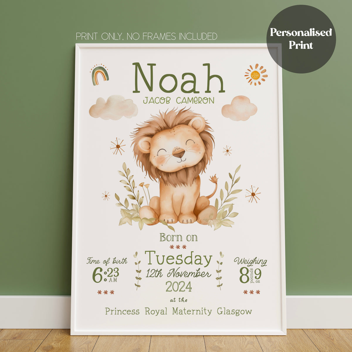 Little Lion Birth Details Print (Personalised)