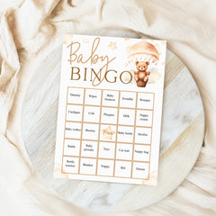 Baby Bingo Baby Shower Game - Teddy In Hot Air Balloon Neutral