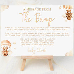 Message From Bump Baby Shower Sign (Personalised) - Teddy In Hot Air Balloon Neutral