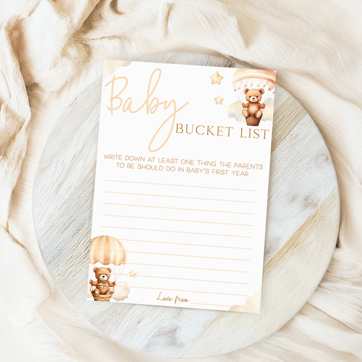 Baby Shower Baby Bucket List (Personalised) - Teddy In Hot Air Balloon Neutral