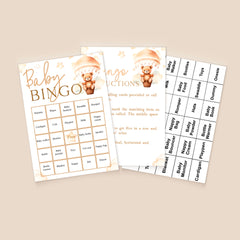 Baby Bingo Baby Shower Game - Teddy In Hot Air Balloon Neutral