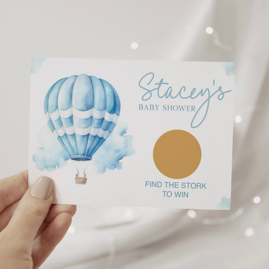 Baby Shower Scratch Cards (Personalised) - Hot Air Balloon Blue