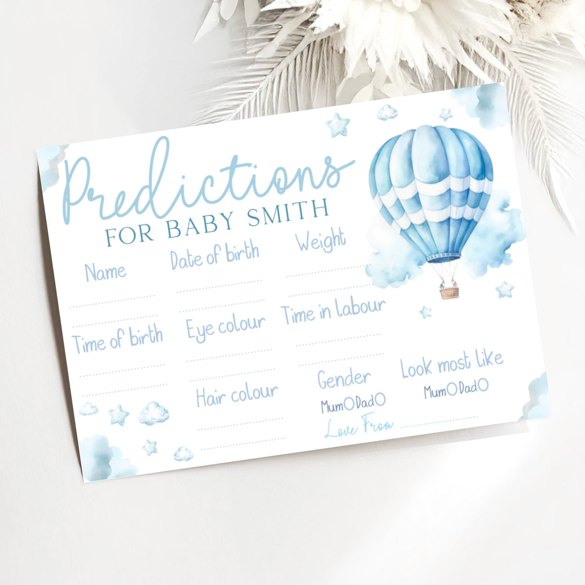 Baby Shower Prediction Cards (Personalised) - Hot Air Balloon Blue