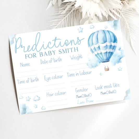 Baby Shower Prediction Cards (Personalised) - Hot Air Balloon Blue