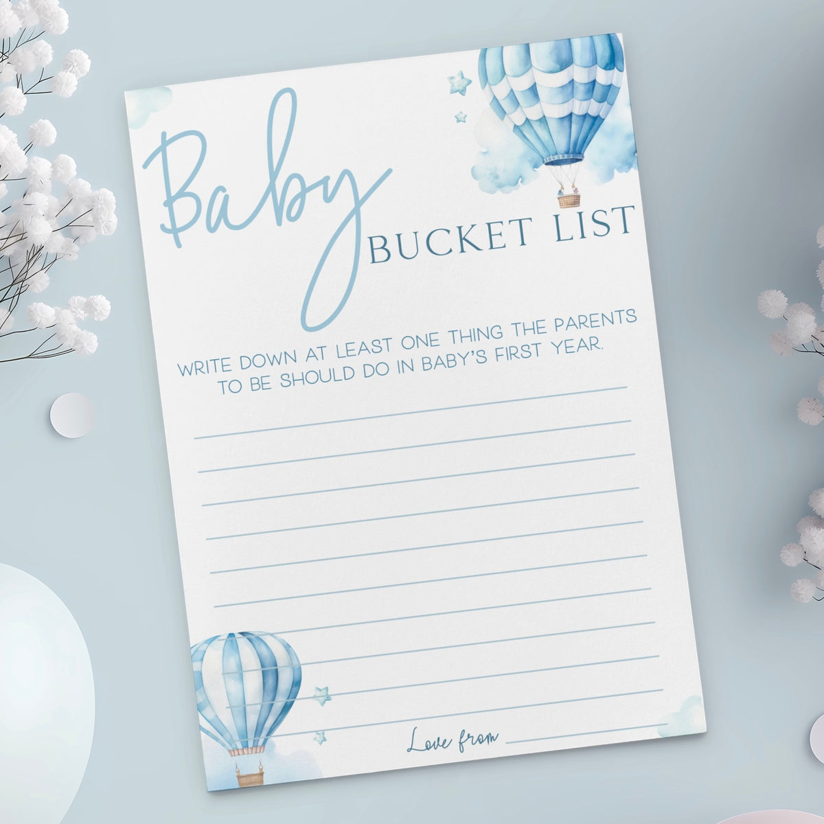 Baby Shower Baby Bucket List (Personalised) - Hot Air Balloon Blue