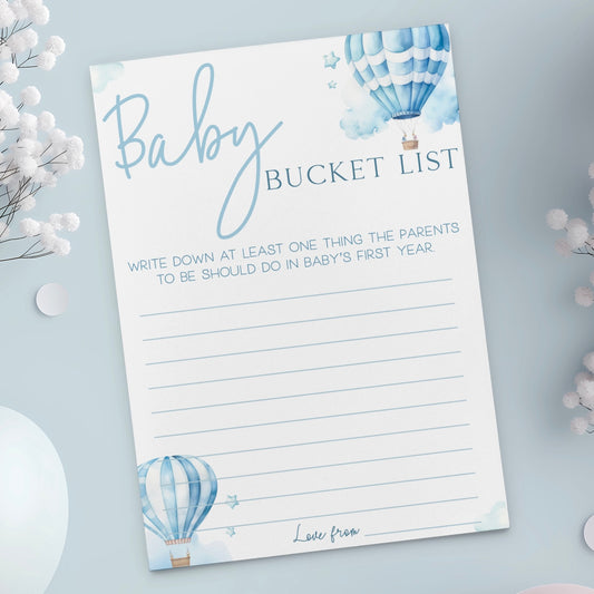 Baby Shower Baby Bucket List (Personalised) - Hot Air Balloon Blue