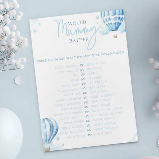 Would Mummy Rather Baby Shower Game (Personalised) - Hot Air Balloon Blue