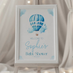 Baby Shower Welcome Sign Print (Personalised) - Hot Air Balloon Blue