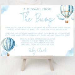 Message From Bump Baby Shower Sign (Personalised) - Hot Air Balloon Blue