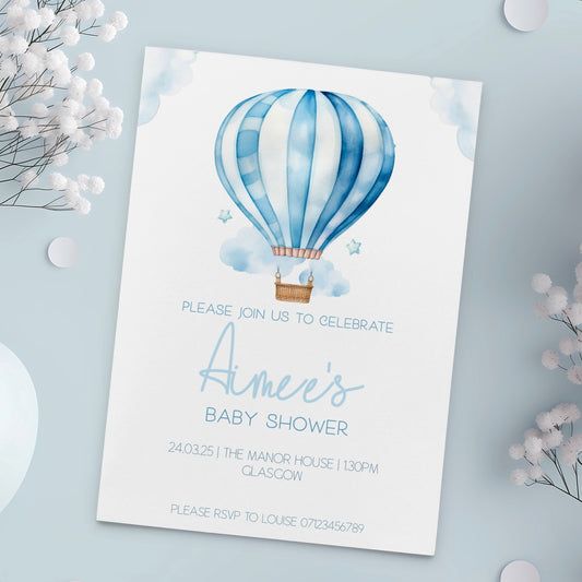 Baby Shower Invitations (Personalised) - Hot Air Balloon Blue