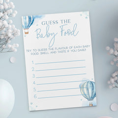 Guess The Baby Food Baby Shower Game - Hot Air Balloon Blue