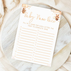 Baby Name Race Baby Shower Game - Teddy In Hot Air Balloon Neutral
