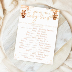 Name That Baby Song Baby Shower Game - Teddy In Hot Air Balloon Neutral