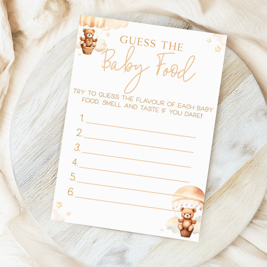 Guess The Baby Food Baby Shower Game - Teddy In Hot Air Balloon Neutral