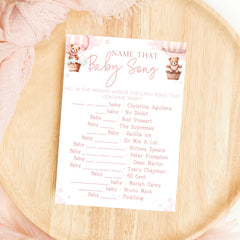 Name That Baby Song Baby Shower Game - Teddy In Hot Air Balloon Pink