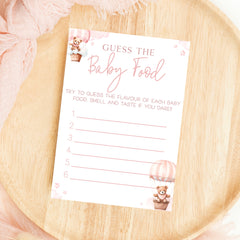 Guess The Baby Food Baby Shower Game - Teddy In Hot Air Balloon Pink