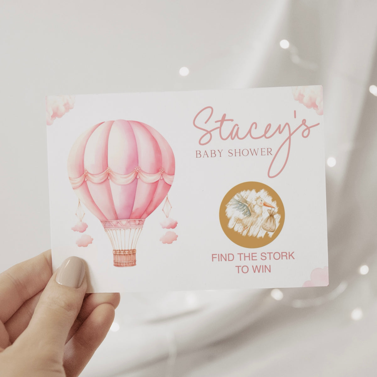 Baby Shower Scratch Cards (Personalised) - Hot Air Balloon Pink