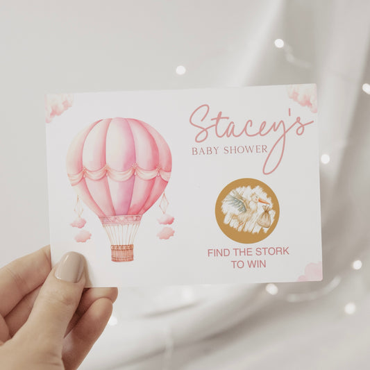 Baby Shower Scratch Cards (Personalised) - Hot Air Balloon Pink