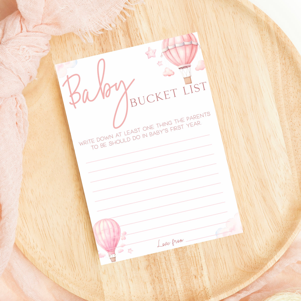 Baby Shower Baby Bucket List (Personalised) - Hot Air Balloon Pink
