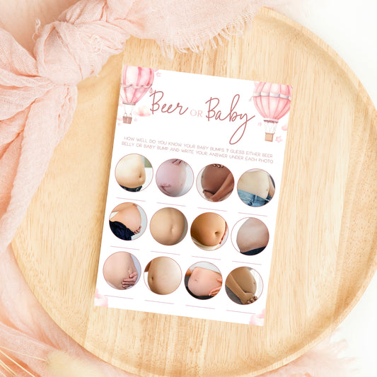 Beer Belly Or Baby Bump Baby Shower Game - Hot Air Balloon Pink