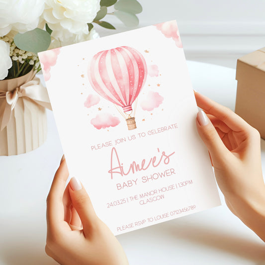 Baby Shower Invitations (Personalised) - Hot Air Balloon Pink