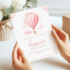 Baby Shower Invitations (Personalised) - Hot Air Balloon Pink