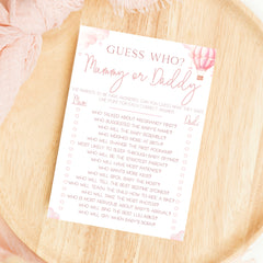 Mummy Or Daddy Baby Shower Game - Hot Air Balloon Pink