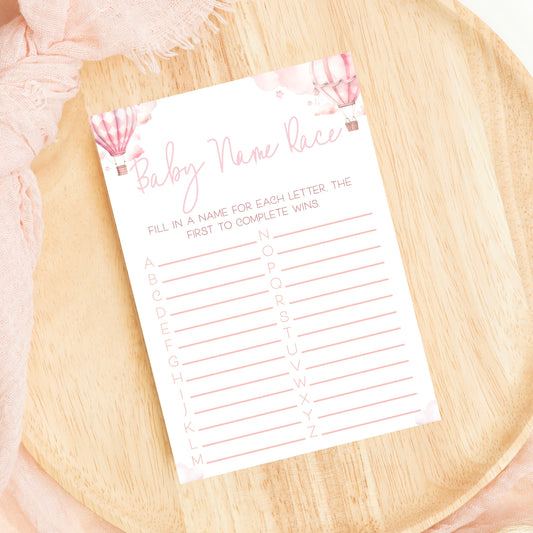 Baby Name Race Baby Shower Game - Hot Air Balloon Pink