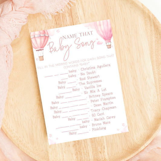 Name That Baby Song Baby Shower - Hot Air Balloon Pink