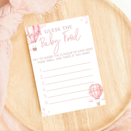 Guess The Baby Food Baby Shower Game - Hot Air Balloon Pink