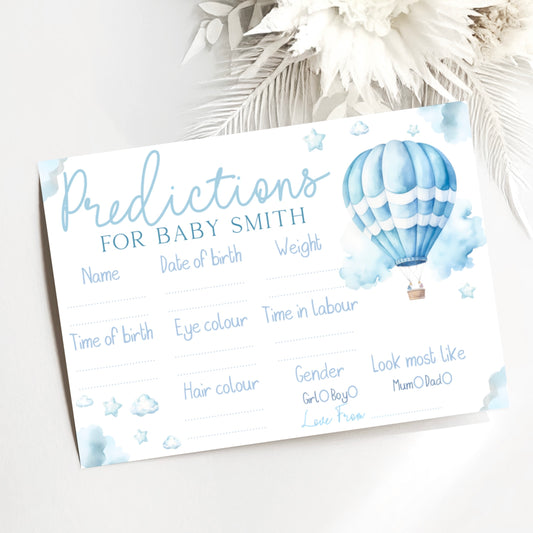Baby Shower Prediction Cards (Personalised) - Hot Air Balloon Blue