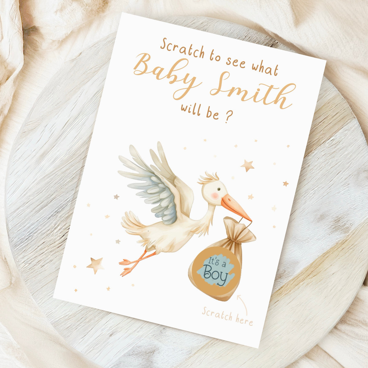 It’s A Boy Gender Reveal Scratch Card (Personalised) - Stork