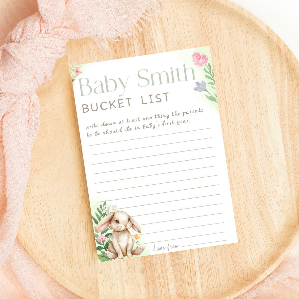 Baby Shower Baby Bucket List (Personalised) - Bunny With Spring Florals
