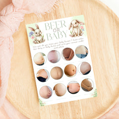 Beer Belly Or Baby Bump Baby Shower Game - Bunny With Spring Florals