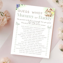 Mummy Or Daddy Baby Shower Game - Bunny With Spring Florals