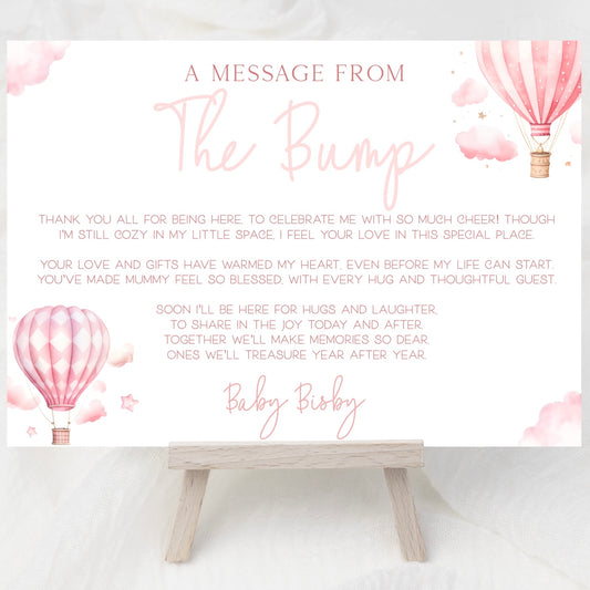 Message From Bump Baby Shower Sign (Personalised) - Hot Air Balloon Pink