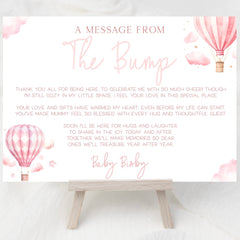 Message From Bump Baby Shower Sign (Personalised) - Hot Air Balloon Pink