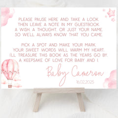 Baby Shower Guest Book Sign (Personalised) - Hot Air Balloon Pink