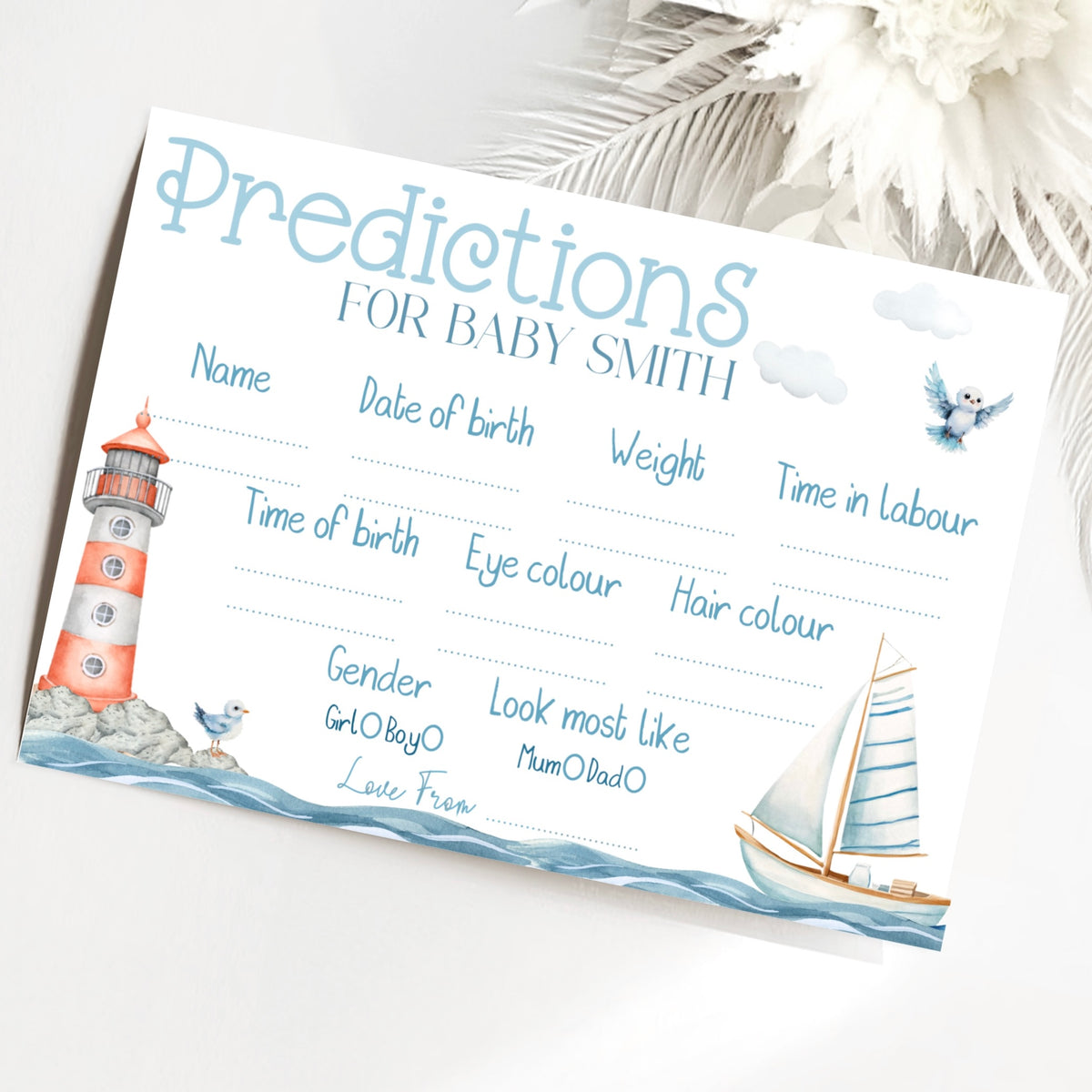 Baby Shower Prediction Cards (Personalised) - Nautical