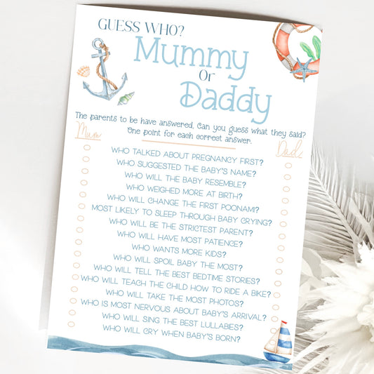 Guess Who Mummy Or Daddy Baby Shower Game - Nautical