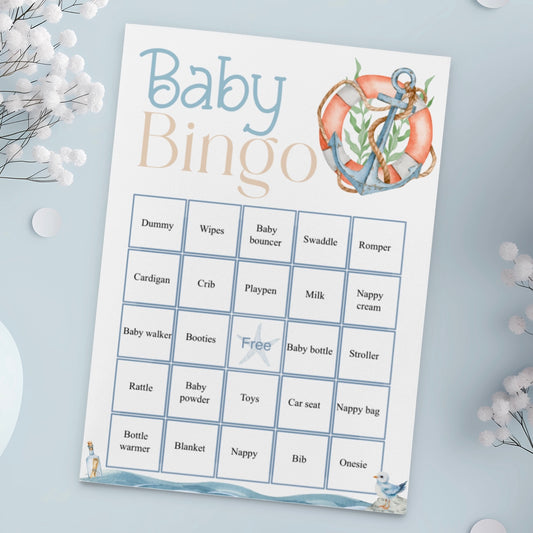 Baby Bingo Baby Shower Game - Nautical